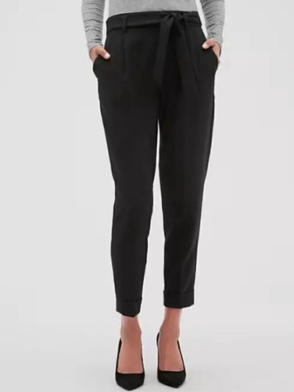 NWT Banana Republic Black Tie-Waist Cropped Dress Pants - Petite
